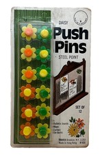 Vintage NOS Travco Daisy Push Pins Mod Flower Steel Point 1960-1970s Retro #400 picture