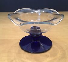 Princess House Crystal Sapphire Footed Pillar Candleholder, 5” Bowl, Ruffle picture