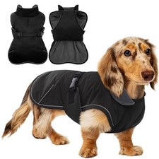 Dachshund Coat Warm Fleece Lining Waterproof Windproof Winter Coat Small Black S picture