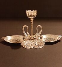 Beautiful Set, Silver Plated Candle Holder With Two Swan Dishes.  Very Nice Set. picture