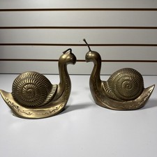 Vintage Brass Snail Sculpture Bookends Set 2 MCM Mid Century Patina Sand Filled picture