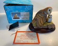 Vtg Andrea By Sadek Barn Owl Family Figurine With Wood Base 1988 #8178 4.5” H picture