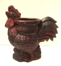 Vintage-MCM Chalkware Rooster Planter Mid-Century Farmhouse Decor - Red & Black picture