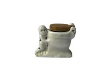 Vintage Porcelain Boy Pushing Toilet  Miniature Trinket picture