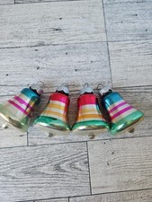 Lot 4 Vtg Shiny Brite Bell Ornaments Silvered Stripes Bell Shaped Decoration picture