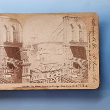 New York NY Stereoview C1895 USA Real Photo Panorama Brooklyn Bridge & Buildings picture