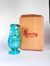 Mosser Teal Carnival Glass Owl Fairy Lamp LIMITED EDITION picture
