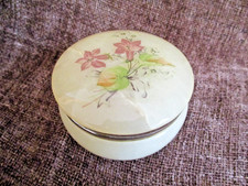 Vintage Antique Vaseline Uranium Glass Stone Floral Trinket Box 3.5