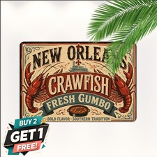Fresh Seafood Gumbo Spicy Crawfish Kitchen Cafe Decor Retro Metal Tin Sign picture