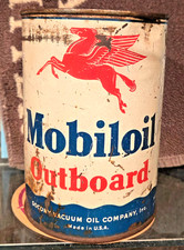 1940s VINTAGE SOCONY MOBIL MOBILOIL OUTBOARD MOTOR OIL 1 QUART TIN CAN PEGASUS picture