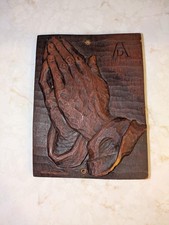 Vintage Hand Carved Wooden Wall Plaque of Albrecht Dürer's Praying Hands (8x6