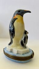 Limoges France Porcelain Trinket Box Chamart King Penguin Chick Ice Peint Main picture
