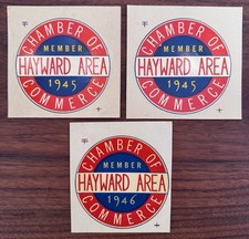 3 Vintage Hayward CA 1945 1946 Chamber Of Commerce Waterslide Decals picture