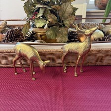 Vintage 5” Solid Brass Deer Set Pair Buck And Doe Figurines picture