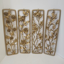 Vintage 1954 Dart Industries Gold Wall Plaques Four Seasons Set of 4 MCM Syroco picture