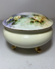 Bavaria Trinket Box Vintage Porcelain Roses Gold Feet Hand Painted Germany picture