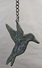 VTG Cast Iron Hummingbird Garden Porch Green Patina Hanging Chime 12 Inch Rare picture