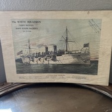 Vtg 1890s The White Squadron Navy Ship Print Ad F J Furniture Corsicana Texas picture