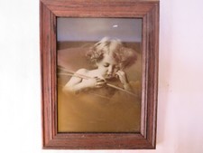 Vintage Cupid Asleep M.B. Parkinson Wood Rectangular Framed Print 9.5