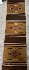 Vintage Handwoven Wool Southwestern Runner Rug 16x60 Geometric Flat Weave picture