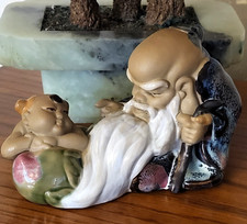 VTG. Chinese Shou Xing Figurine Glazed Ceramic God of Longevity w/ Boy on Peach picture