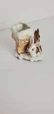 Vintage MCM Ceramic Ski Bunny & Mailer figurine toothpick holder from Japan picture