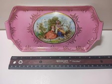 Vintage Porcelain Made in Germany Pink Courting Scene Vanity Trinket Dish picture