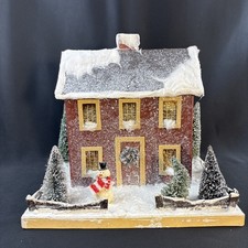 Large Ragon House Colonial Red House #8245 Christmas Putz Snowman Bottle Brush picture