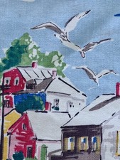 Fishermans Wharf 1940’s Coastal Boats Barkcloth Era Vintage Fabric Drape Curtain picture