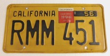 VINTAGE 1956/1961 CALIFORNIA License Plate – Steel ,Yellow with Black picture