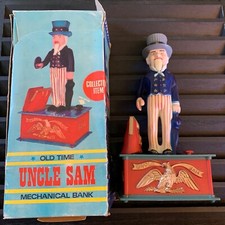 Emson Uncle Sam Bank Patriotic USA Plastic Mechanical Bank AB picture