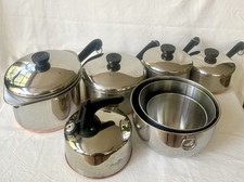 VTG  Revere Ware Copper Bottom 14Pc Set Pots Pans Lids Bowls Kettle Inserts USA picture