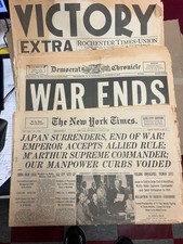Collectible 3 Complete Newspapers Announcing Japan's Surrender and End of War II picture