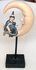 Ragon House Hallow Witch w/ Black Cat & Broom sitting on Crescent Moon figurine picture
