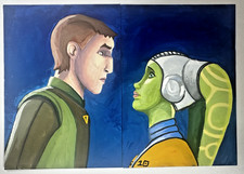 Star Wars PSC Sketch Rey Benjamin Lombart 2 card Puzzle Hera and Kanan 1/1 picture