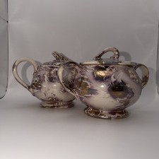 Vintage Unique think RARE 💥 1950 McCoy Sugar/Creamer W/Lids Set “Lost Glaze” picture