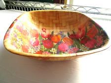 Vintage Woven Serving Bowl  Pressed Bamboo Tulip Flowers 10