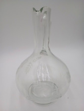 Vintage Clear Glass Floral Etched Wine Decanter Bottle No Stopper picture