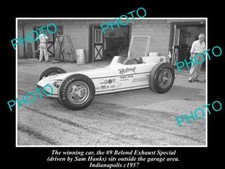 OLD LARGE HISTORIC PHOTO OF SAM HANKS 1957 INDIANAPOLIS RACE CAR BELOND EXHAUST picture