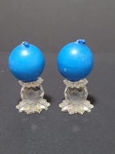 2 Swarovski Crystal Mini Stick Pin Footed Candle Holders w/Blue Globular Candles picture