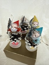Vintage Pinecone Elf Gnome Christmas Ornaments Set of 4 Japan picture