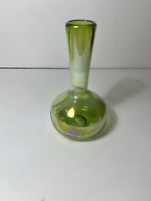 Hand Blown Lime Green Iridescent Glass Vase, Flowers, Decor picture