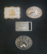 VTG WESTERN BELT BUCKLES LOT OF 5 SILVER GOLD BRONZE NOCONA BRONCO LEVI 511 BEER picture