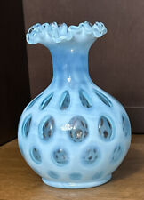Fenton Vase Blue Coin Dot Opalescent 7