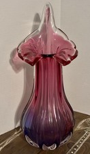Bohemian Czech Double Walled Cranberry Purple Stretch Glass Vase Chribska picture