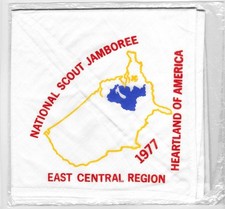 1977 NATIONAL SCOUT JAMBOREE NECKERCHIEF, EAST CENTRAL REGION, ORIGINAL PACKAGE picture