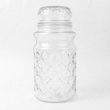 Vintage 1984 Planters Mr. Peanut Diamond Clear Glass Canister Jar w/ Lid picture