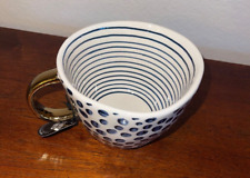 The Old Pottery Company Blue Stripe Dot Gold Mug NEW picture