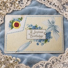 Antique 1910s Birthday Postcard Forget Me Nots Blue Bow Seal Embossed picture