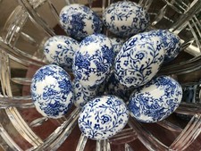 Ceramic Porcelain Easter Eggs Blue & White floral scroll  Lot of 6 Hand Painted picture